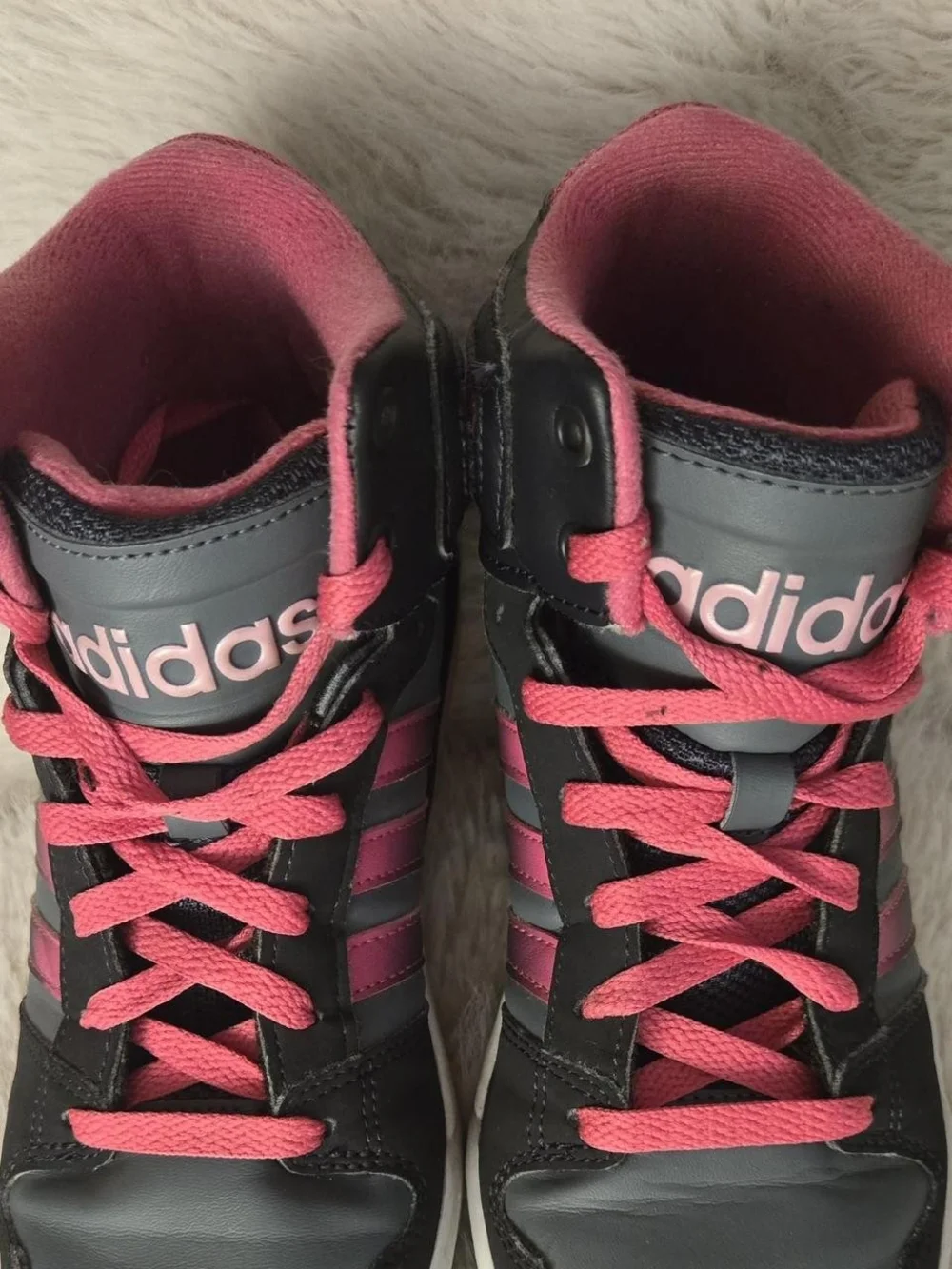adidas Black & Pink Girls Youth High-Top Sneakers